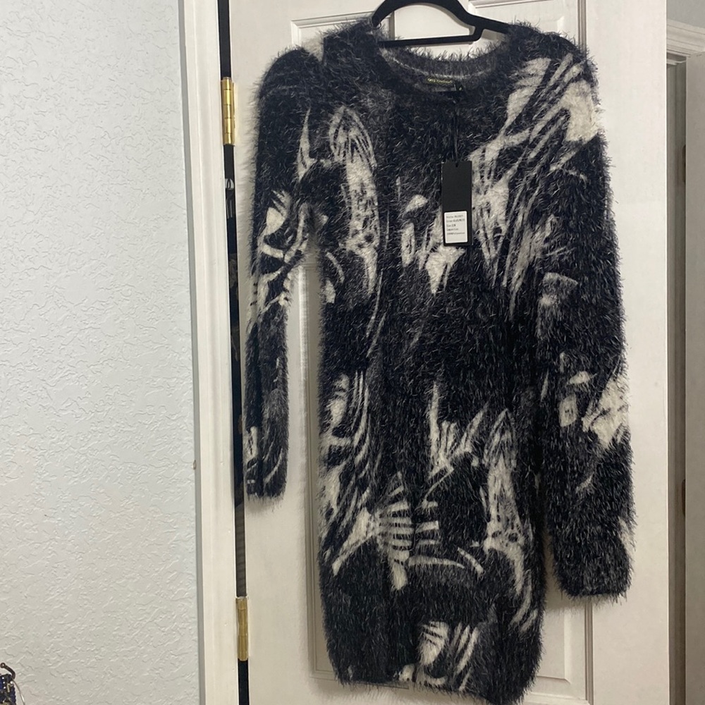 Qed London brand new furry soft black and white dress